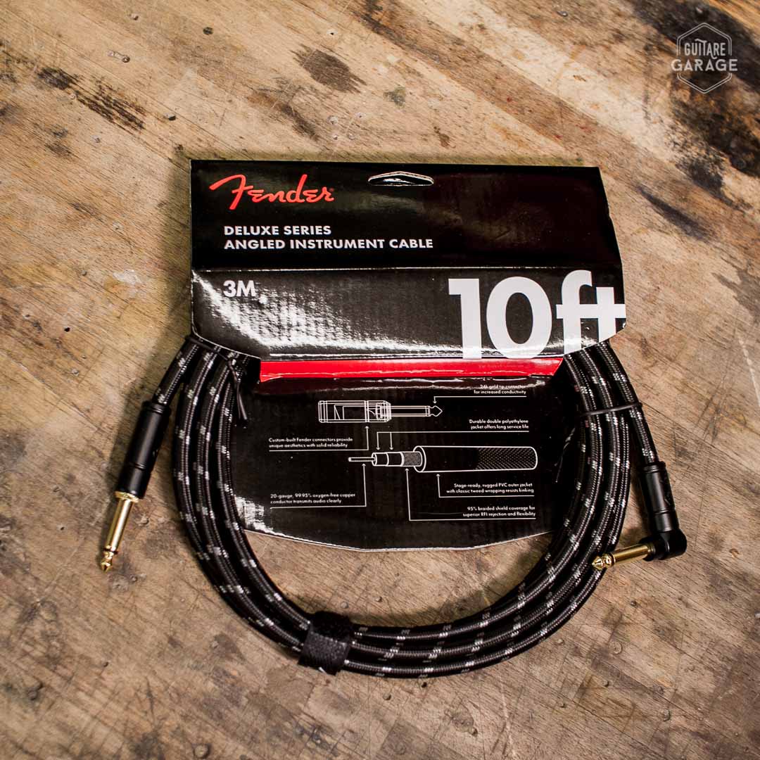 Câble Jack Fender Professional Series coudé 3 mètres finition tweed noir -  Guitare Garage
