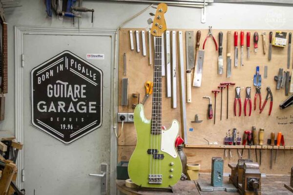 Guitare Garage PB51 Olive Granny Green Relic Bindings Blancs Electronique Delano Active