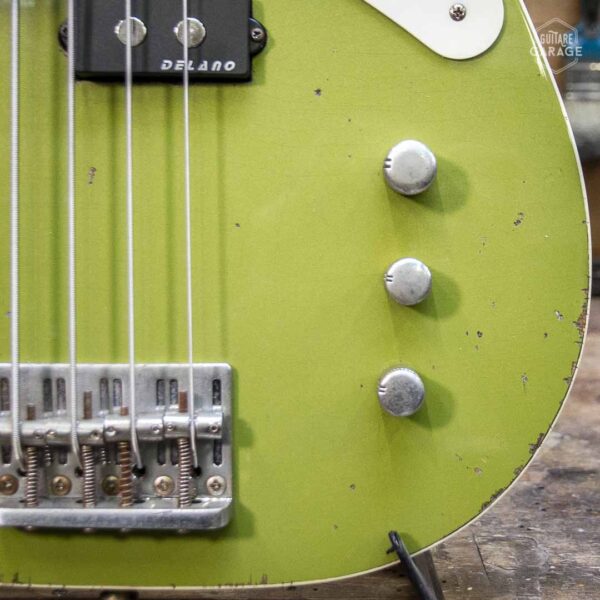 Guitare Garage PB51 Olive Granny Green Relic Bindings Blancs Electronique Delano Active