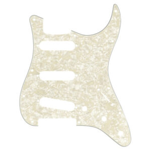 PICKGUARD FENDER® POUR STRATOCASTER SSS MODERNE 11 TROUS AGED WHITE MOTO 4 PLIS